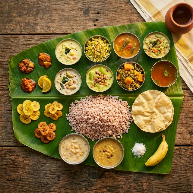 Kerala Sadhya on banana leaf at Royal Rasoi